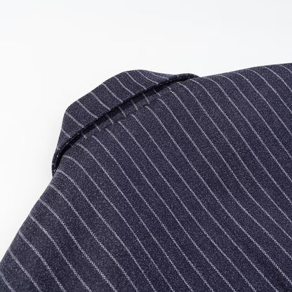Striped woolen long coat jacket