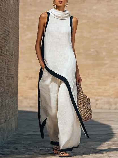 Cut Elegant Hooded Sleeveless Set