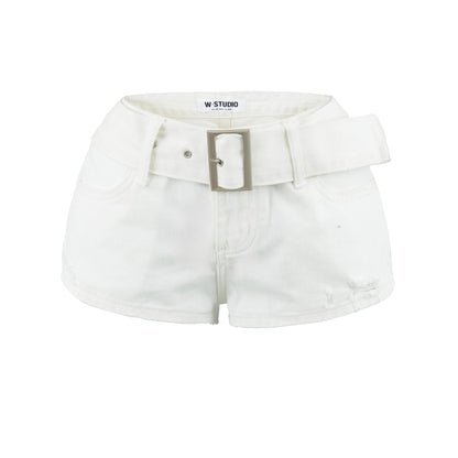 Belt denim shorts