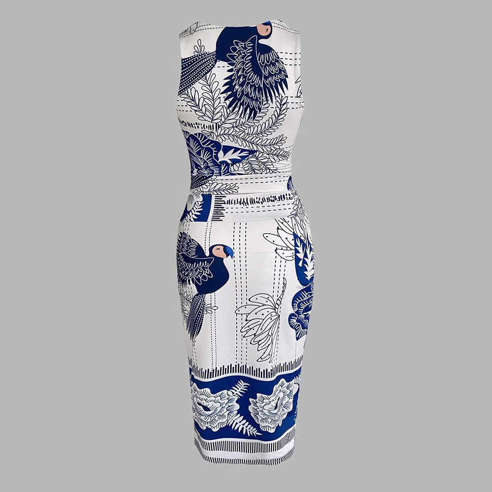 New Trendy Printed Vest Top + Slit Fitted Skirt Set