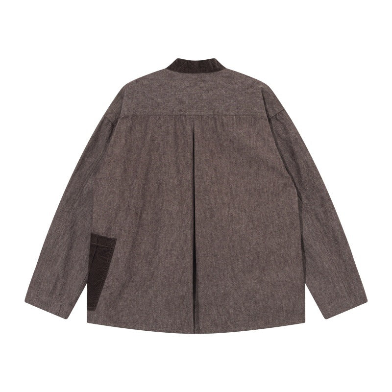 loose casual open jacket with color-blocked pocket