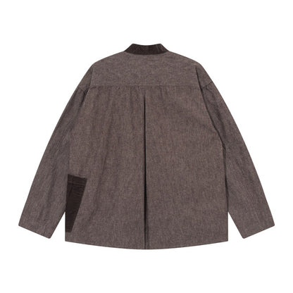 loose casual open jacket with color-blocked pocket