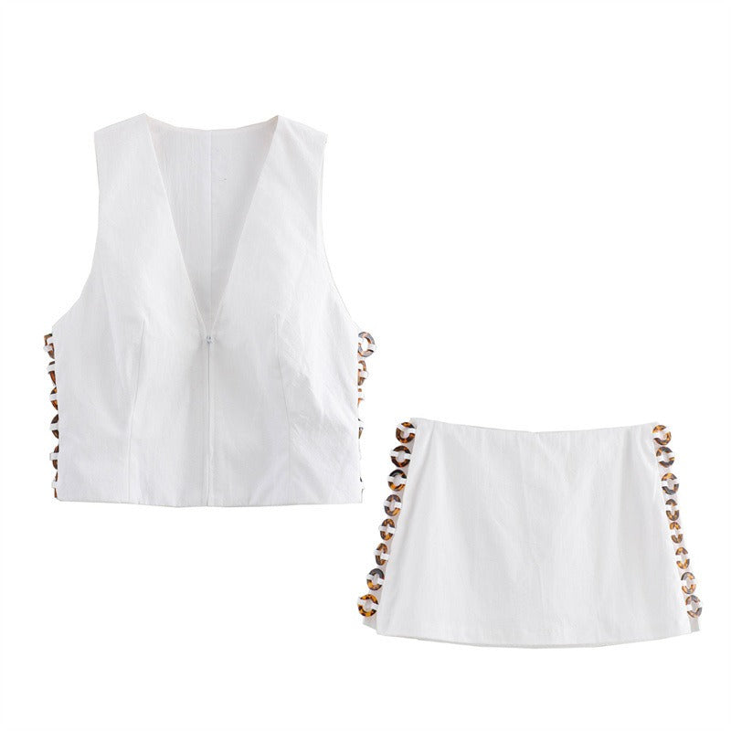 Women's vest, short skirt and pants set