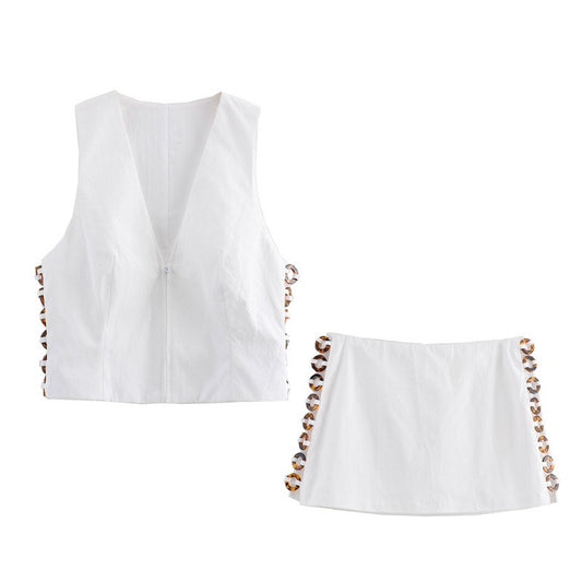 Women's vest, short skirt and pants set