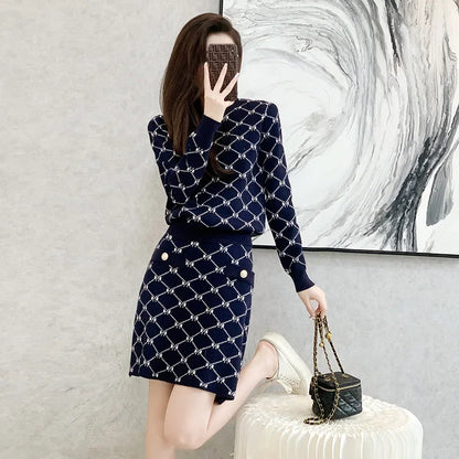 Jacquard sweater knitted two-piece set skirt