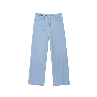 Women's Clothing Strap Bow Denim Top + Long Pants Set
