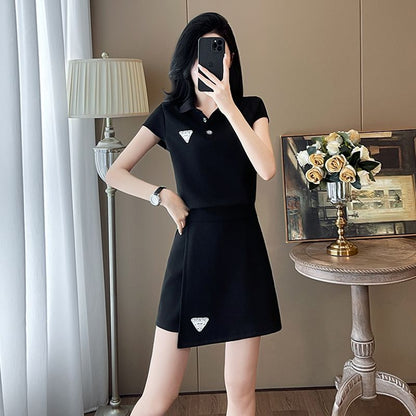 Casual High-Quality Lapel Short Sleeve Dress Set