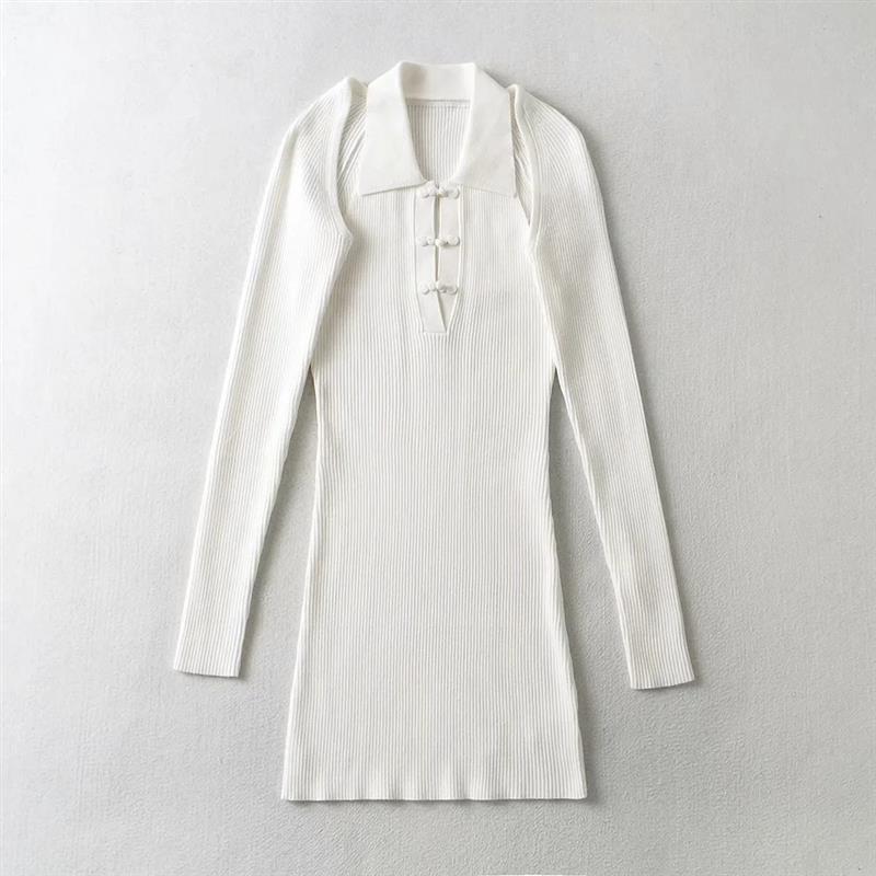 Two piece set of buttoned knitted dress lapel skirt shawl