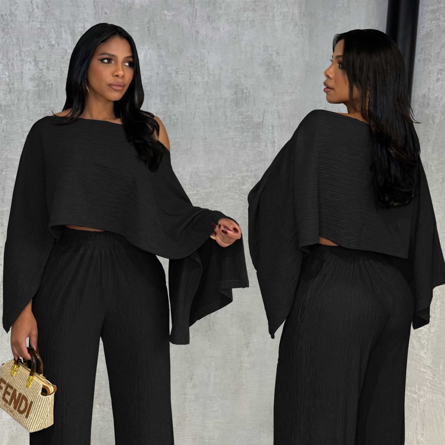 Casual Solid Color Top and Long Pants Two-Piece Set for Women