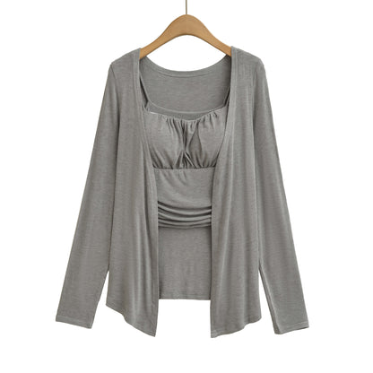 Long Sleeve Cardigan and Small Strap Two-Piece Set