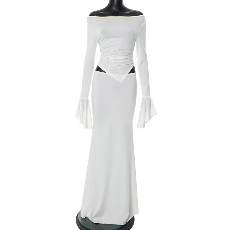 Women's  One-Shoulder Long Sleeve Fitted Mermaid Skirt Set