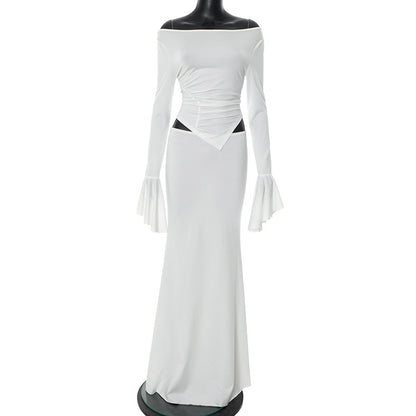 Women's  One-Shoulder Long Sleeve Fitted Mermaid Skirt Set