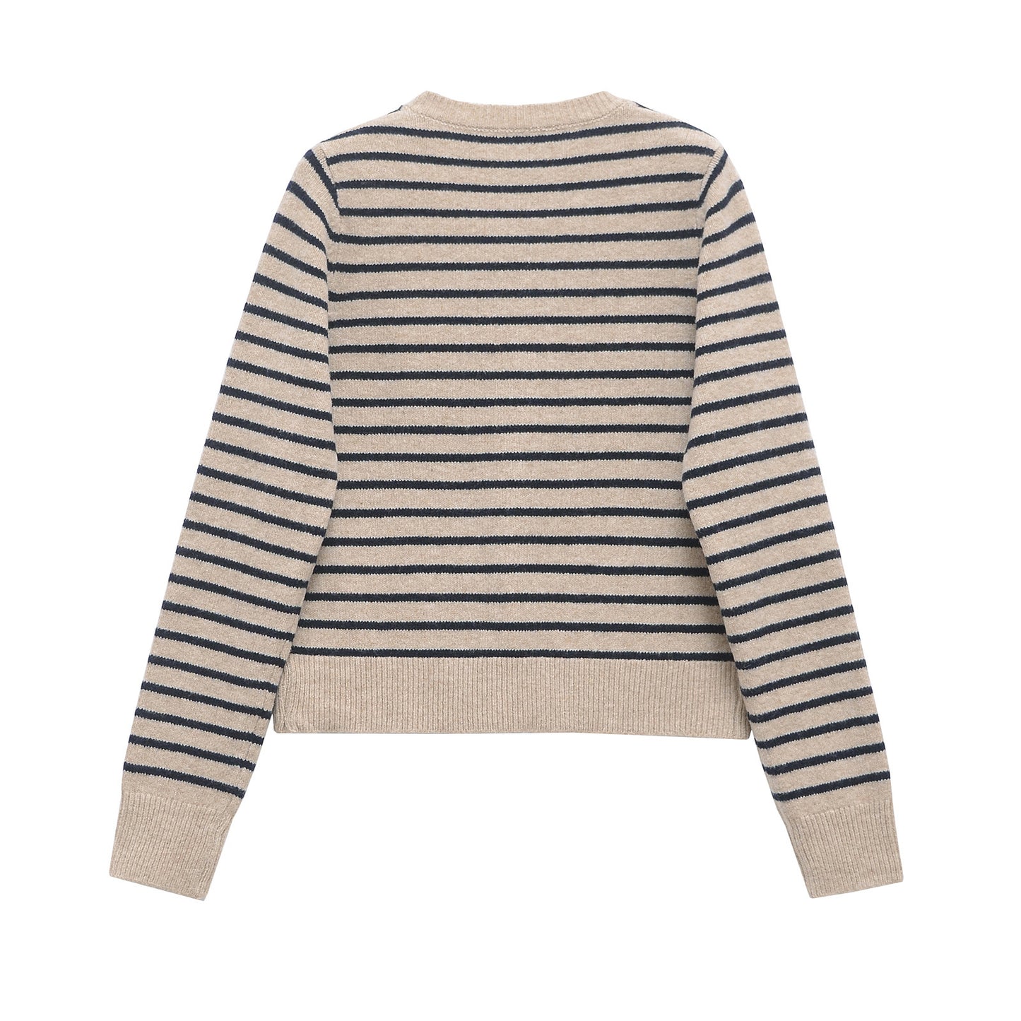 Striped long sleeved buttoned knit sweater jacket