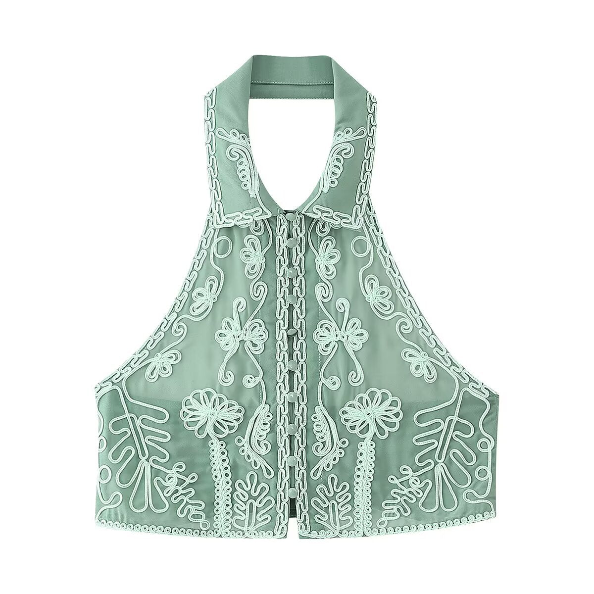 Embroidered neck top+short skirt set for women