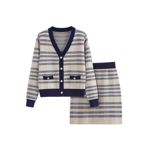 Cardigan long sleeved skirt set