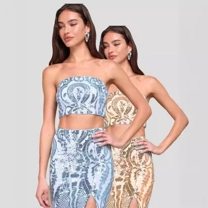Two piece strapless dress set