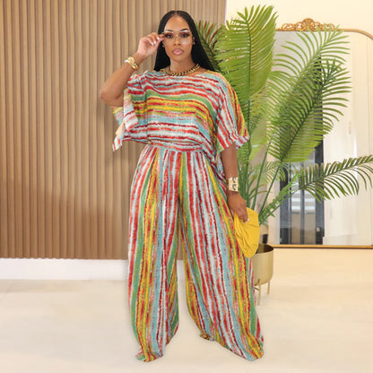 Casual Striped Top and Long Pants Two-Piece Set for Women