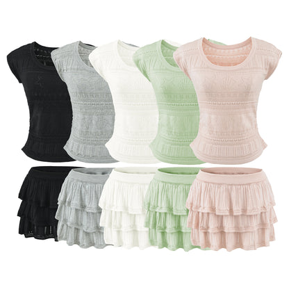 Slim fit short sleeved top and skirt set