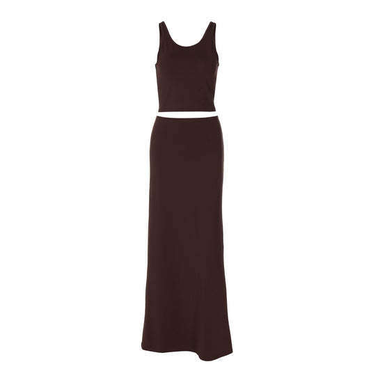 Women's Solid Color Crop Top with Fitted Pleated Skirt Set