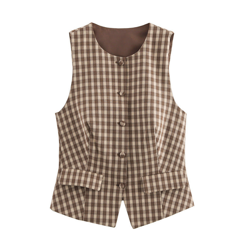 Two piece set of plaid vest and skirt