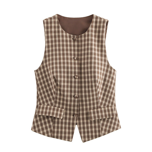 Two piece set of plaid vest and skirt