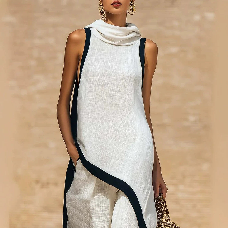Cut Elegant Hooded Sleeveless Set