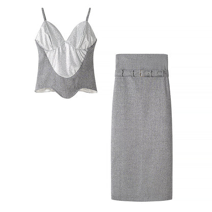 Spicy girl sequined camisole top+skirt set