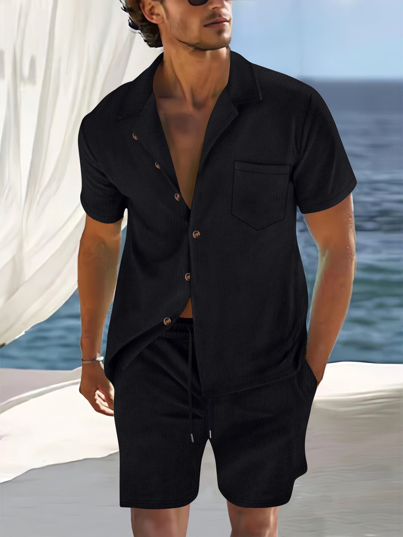 Set of casual sportswear shorts shirt
