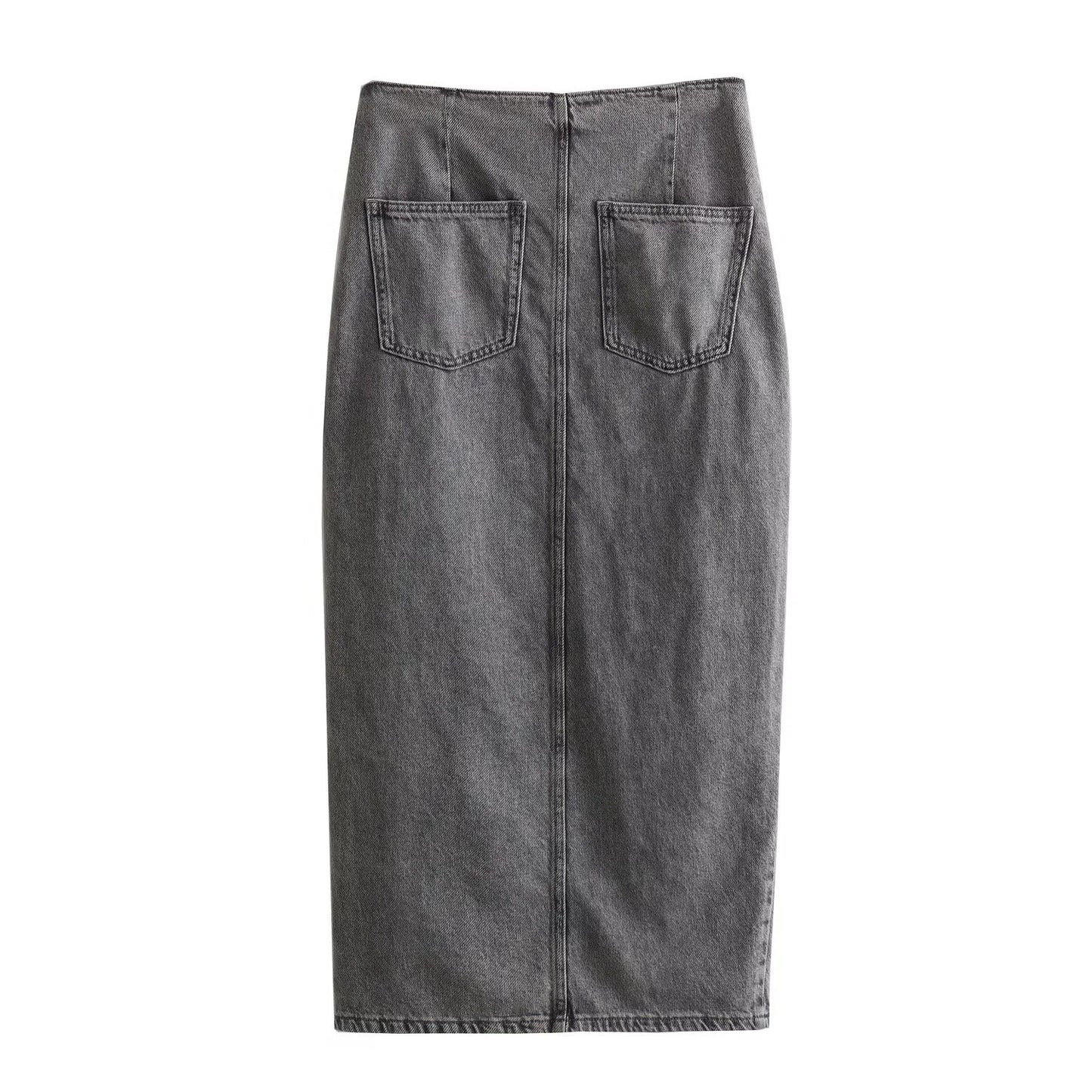 Women's Fashion Short Denim Vest + Double-Breasted Midi Skirt Set