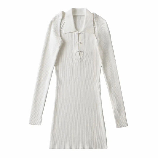 Two piece set of buttoned knitted dress lapel skirt shawl