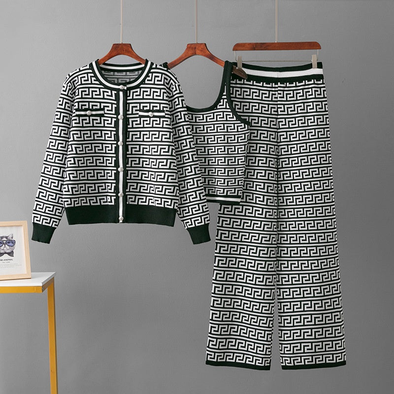 Coat, vest, wide leg pants three piece set