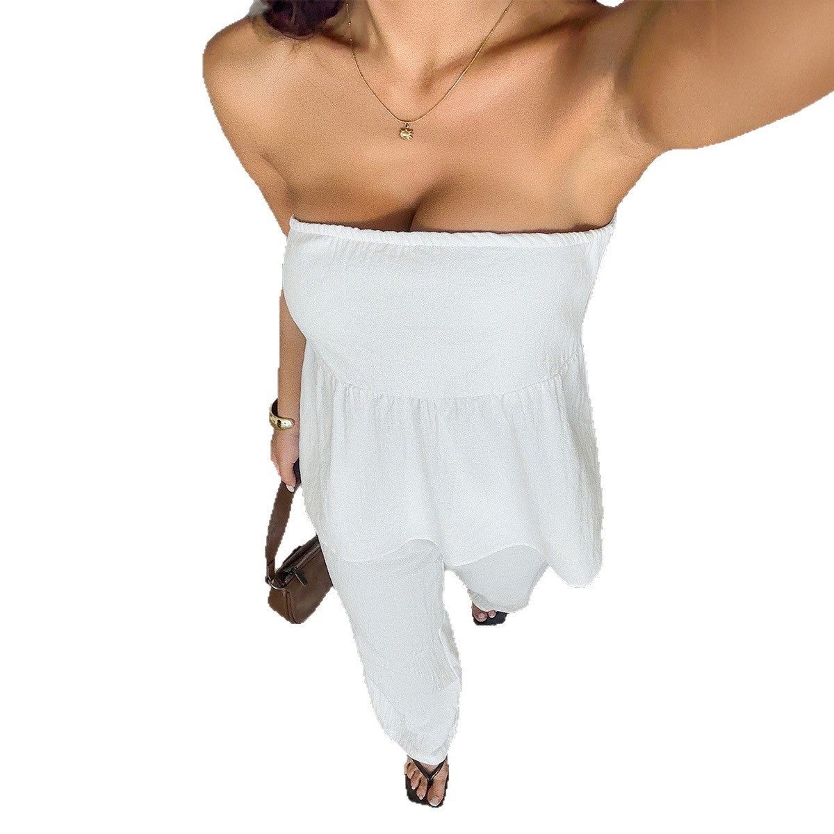 Casual minimalist halter top with straight-leg pants set