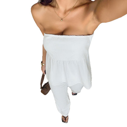 Casual minimalist halter top with straight-leg pants set