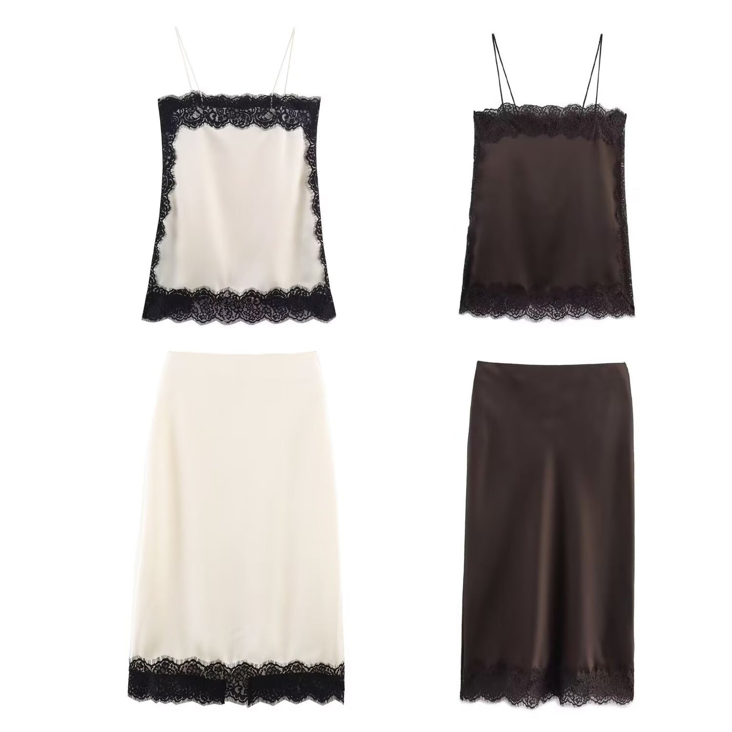 Splicing lace camisole+skirt set