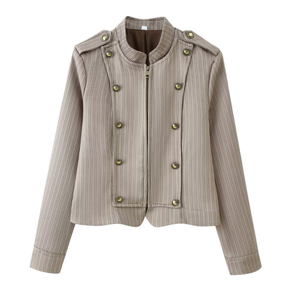 Striped Off Coat+Striped Pants Set