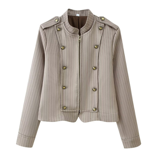 Striped Off Coat+Striped Pants Set