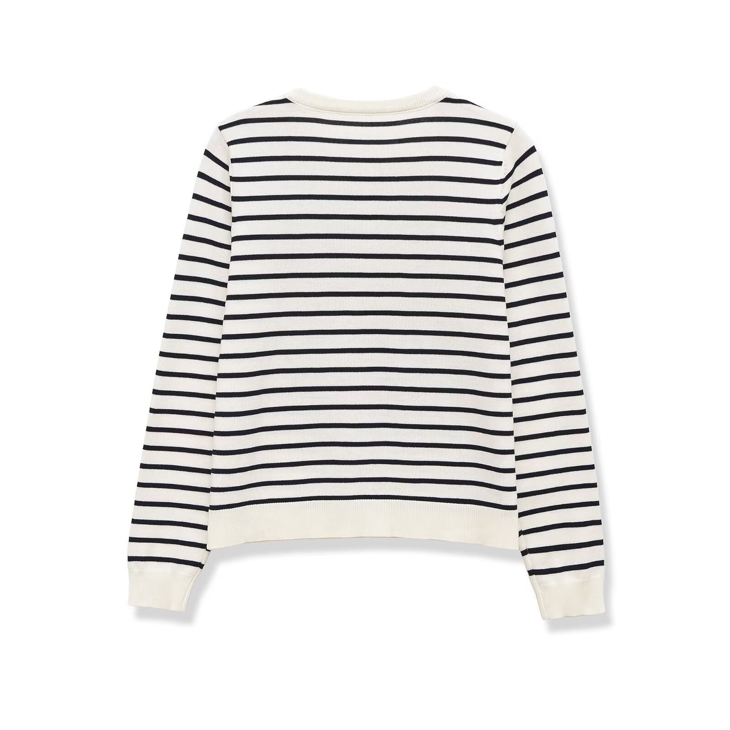 Striped round neck long sleeved knitted jacket