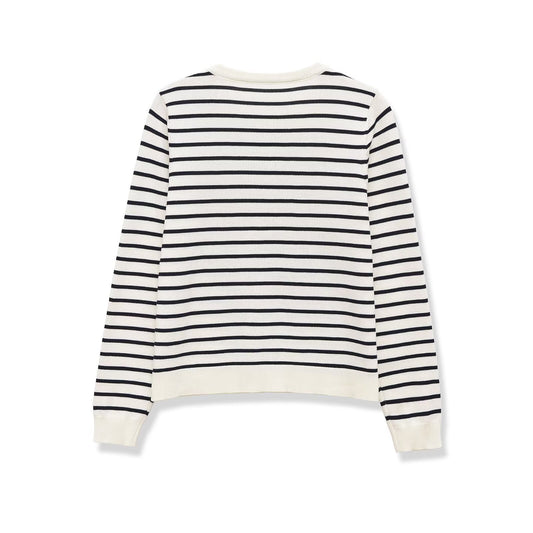 Striped round neck long sleeved knitted jacket
