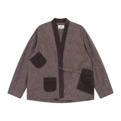 loose casual open jacket with color-blocked pocket