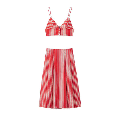 Fashion striped top+mini skirt set