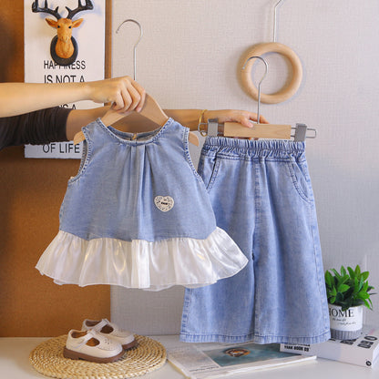 Sleeveless skirt jeans set