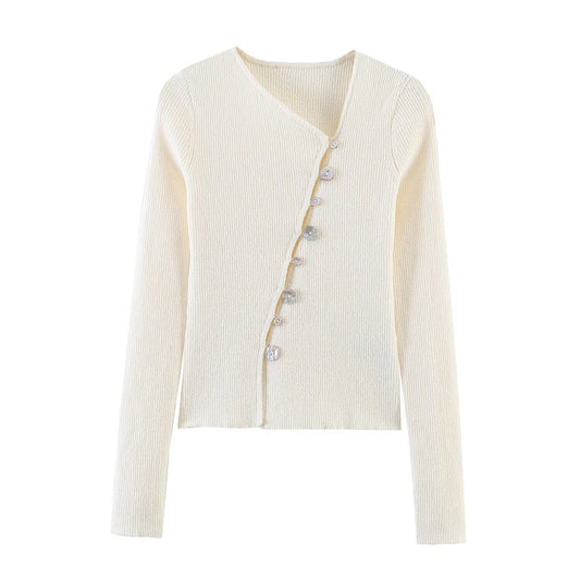 Asymmetric buckle knitted jacket