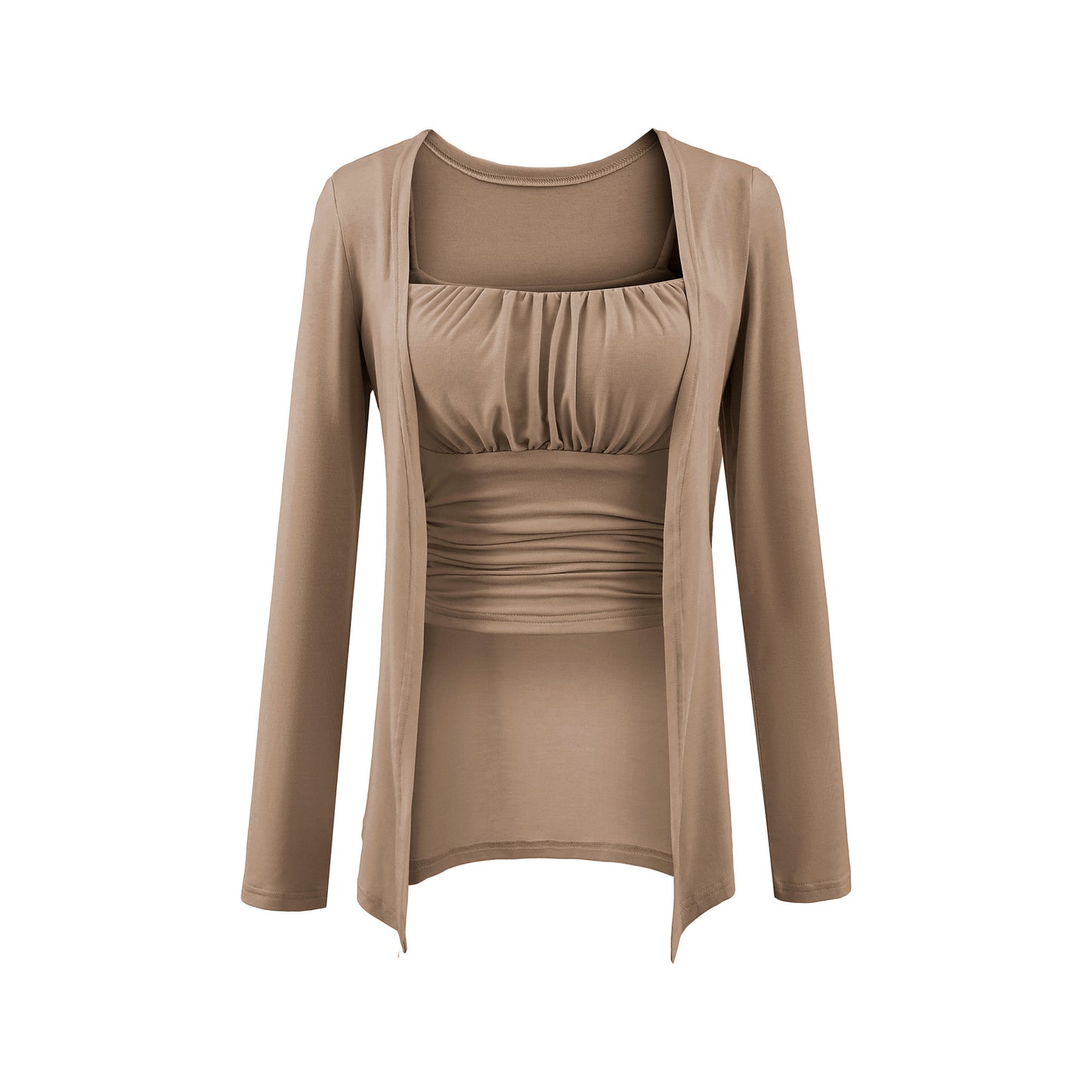 Chest cushion pleated camisole vest ➕ Long sleeved cardigan set
