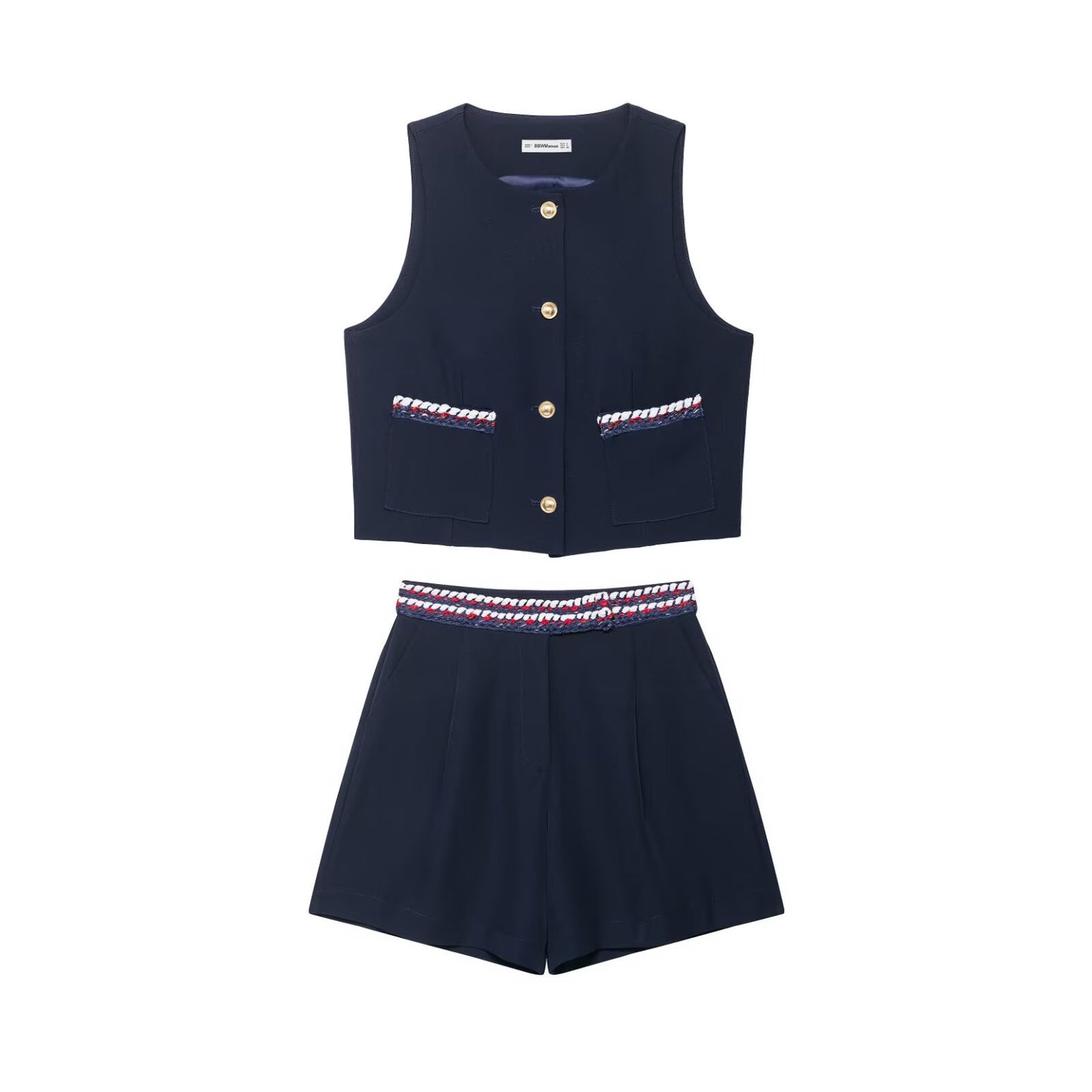 Fancy trimmed vest+shorts set
