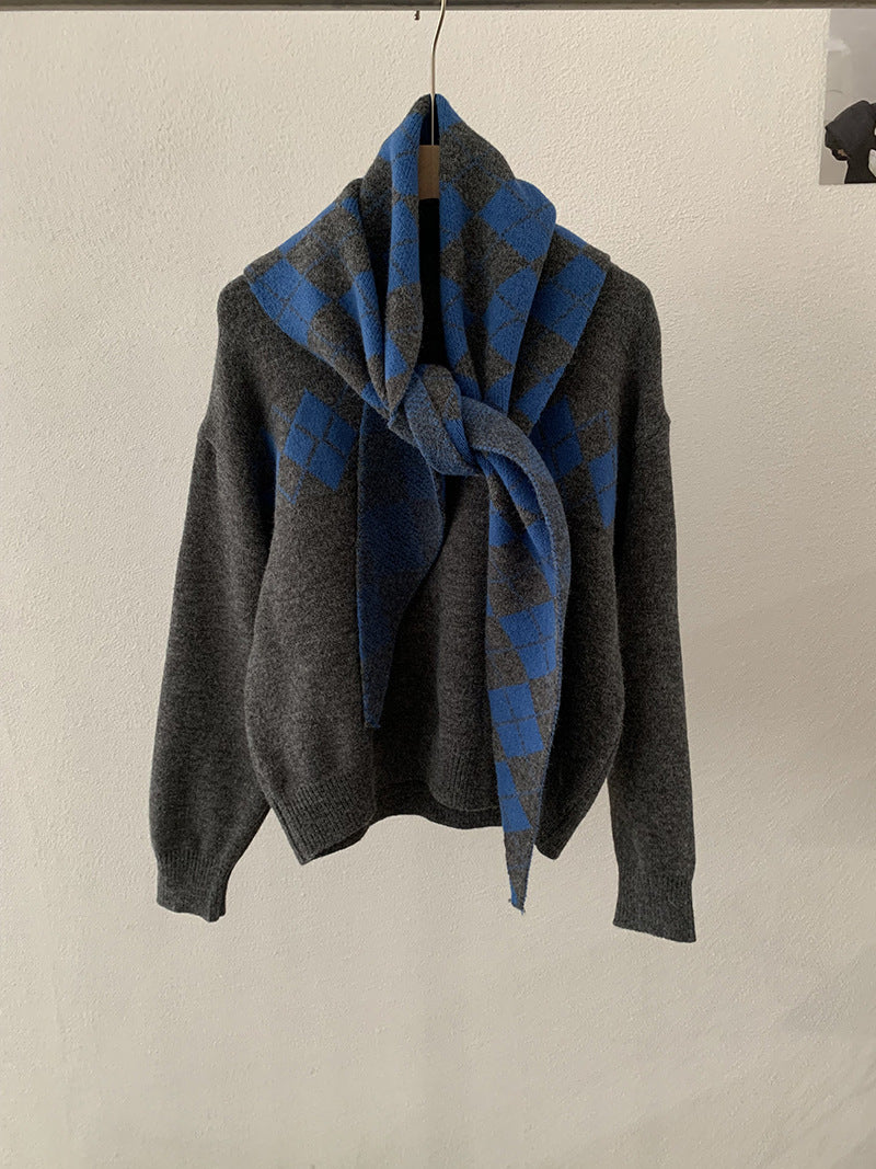Style Vintage Plaid Shawl Knit Set Women's Lazy Style Top