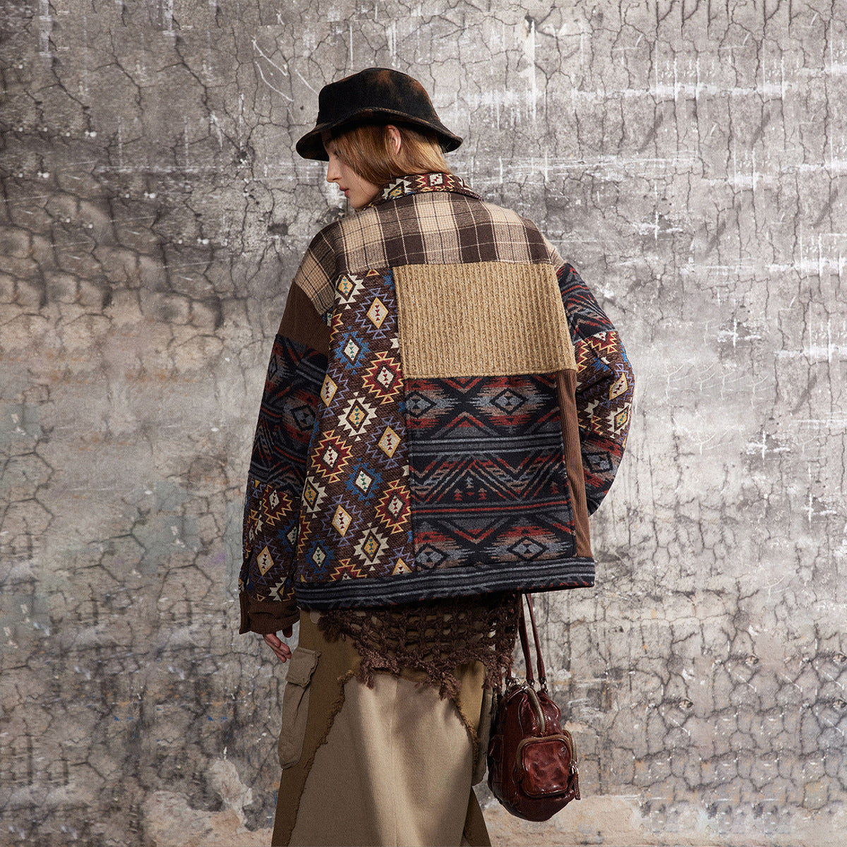 Splicing plaid lapel jacket jacket