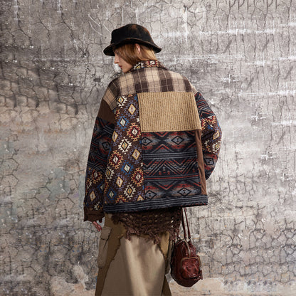 Splicing plaid lapel jacket jacket
