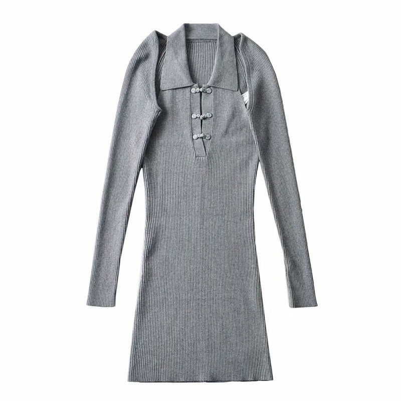 Two piece set of buttoned knitted dress lapel skirt shawl