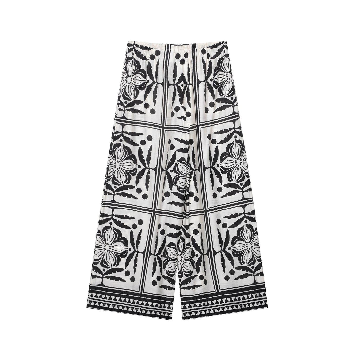 Women's Loose Fit Printed Shirt + Drawstring Wide Leg Pants Set