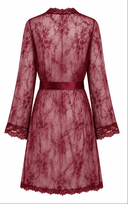 Red lace dress shown from front and back on a white background